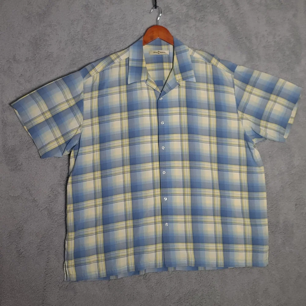 Tommy Bahama Blue and Yellow Plaid Casual Button Down Shirt - Picture 1 of 9